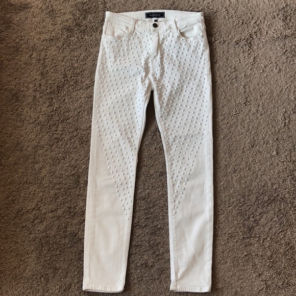 Brockenbow Reina Skinny Cropped High Waist Krystal White Studded Jeans 29 - Picture 5 of 14